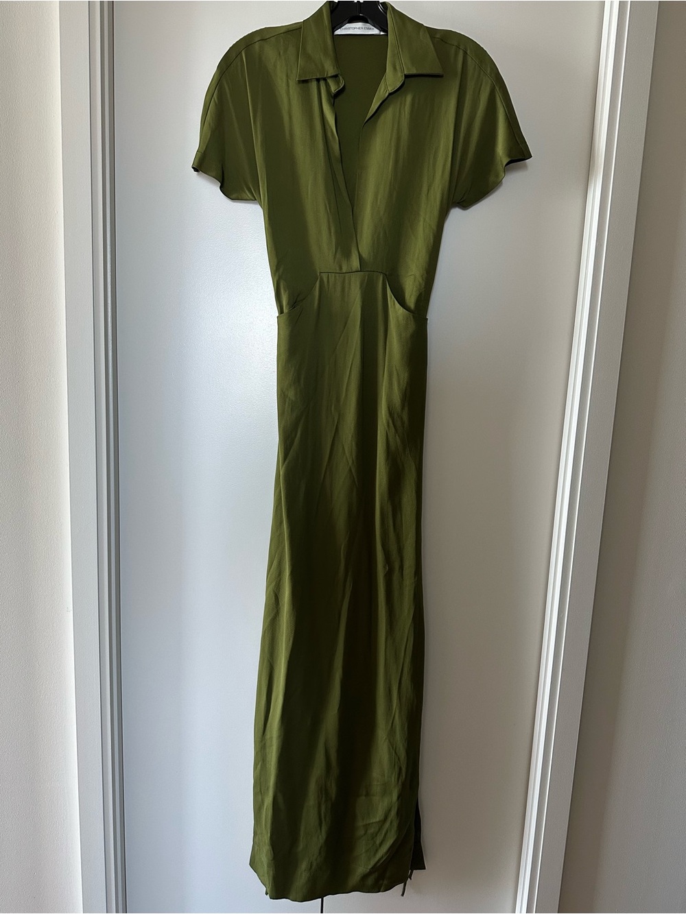 Christopher Esber Olive Green Deep V-neck Silk Maxi Dress - size US 0 (AUS 4) - Picture 3 of 5